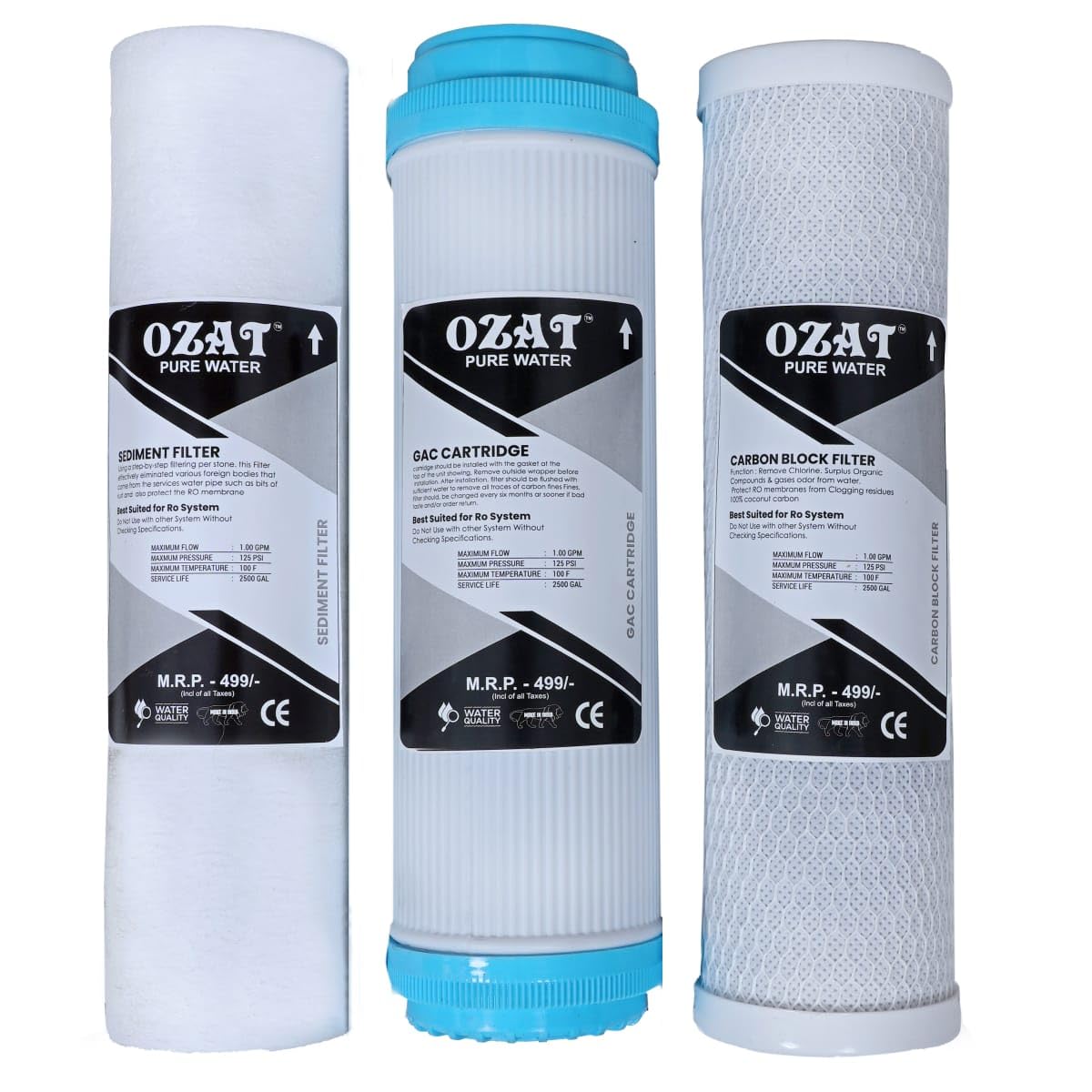 1-Year Service Kit: 10'' 5 Micron Spun Filter, GAC Activated Carbon Filter, CTO Block Carbon Filter – Compatible with All Open RO Water Purifiers (Pack of 3)