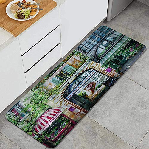 Image Of European Classic French City Garden Corner Cafe Anti Fatigue Kitchen Mat Comfort Floor Mats Non-Slip Oil Stain Resistant Easy To Clean Kitchen Rug #TOP10