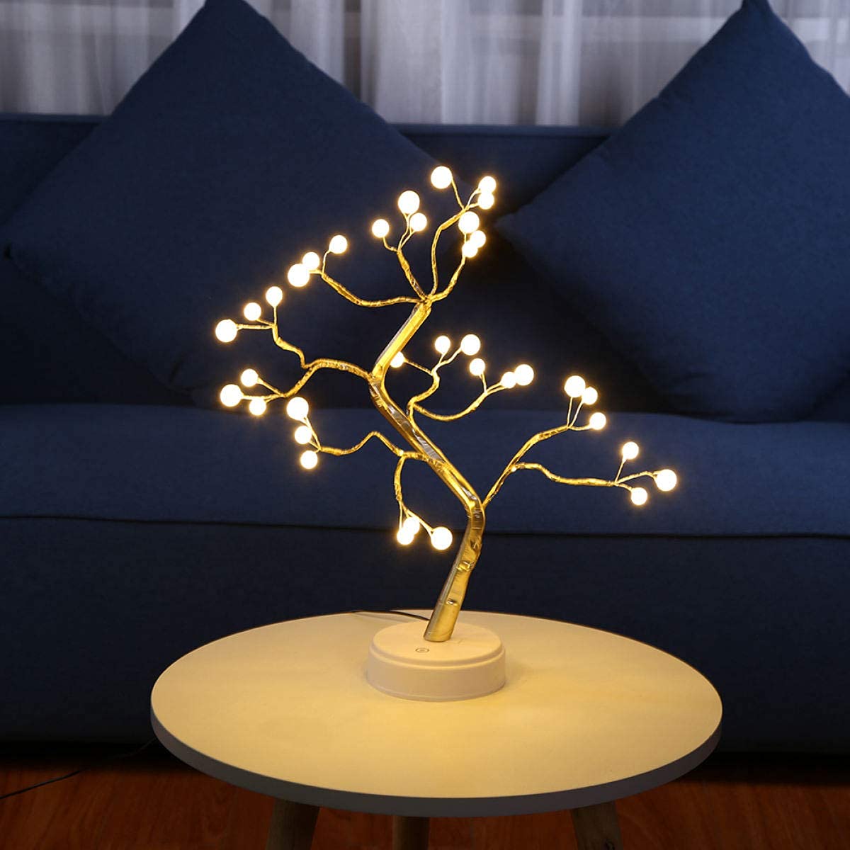 Device Tree Branch Lights,Warm White 36 LED Pearls Decorative Desk Table Lamp Battery Operated or USB Supply Copper Wire Tree Bedside Lamp with Touch Switch for Home Room Decor-image-43