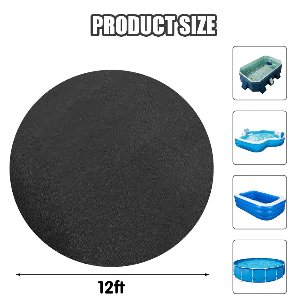 Base de Piscina Redonda,12ft/366cm Lona De Suelo para Piscina,Tapiz Suelo Piscina,Antideslizante, Resistente A La Rotura, Alfombrilla Protectora para El Suelo De La Piscina Negro