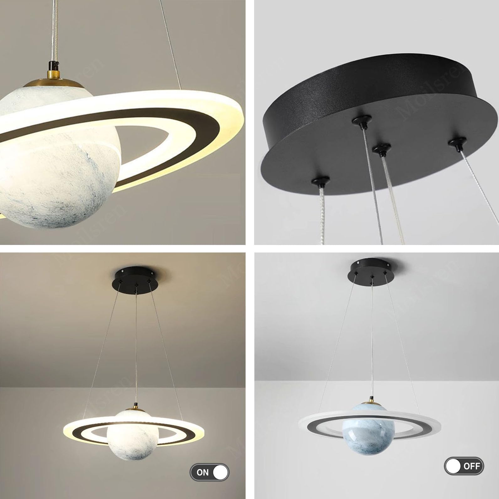 LED Hängelampe Kinderzimmer Planet Pendelleuchten, Kinderzimmer Lampe Decke Junge Mädchen, Glas Lampenschirm Saturn Schlafzimmerlampe Rund LED Hängeleuchten Dimmbar für Jungen Mädchen (Blau)