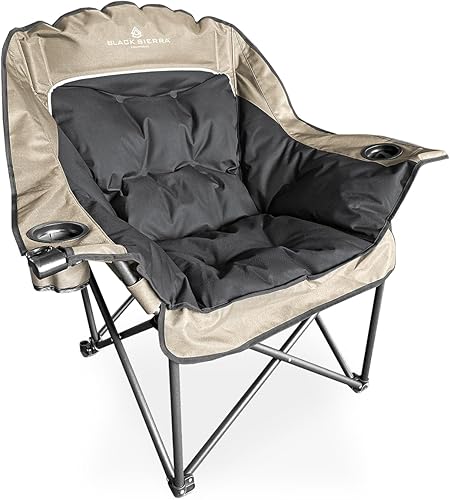 Black Sierra Silla de campamento de gran tamaño para adultos, asiento al aire libre resistente con acolchado de felpa, soporta 400 libras,