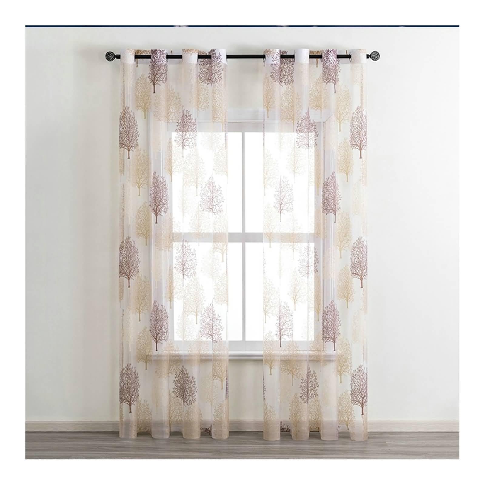 Voilage semi-transparent marron 137x244 pour rideaux de chambre à coucher à motif