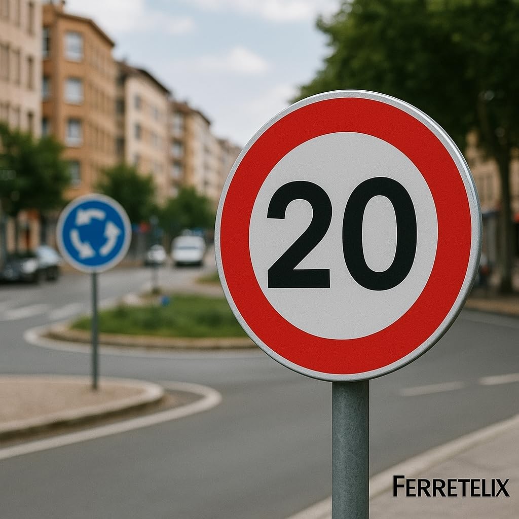 FERRETELIX Señal Tráfico Metalica Homologada Tipo MOPU 60 cm Reflectante Nivel 1 Velocidad máxima 20 R-301
