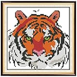 ITSTITCH Stamped Cross Stitch Kits for Beginners,Full Range of Crossstitching Kits Preprinted Pattern for Kids or Adults, Embroidery Needlepoint Starter Kits 11ct 3 Strands -Tiger,8.7x8.7 inch