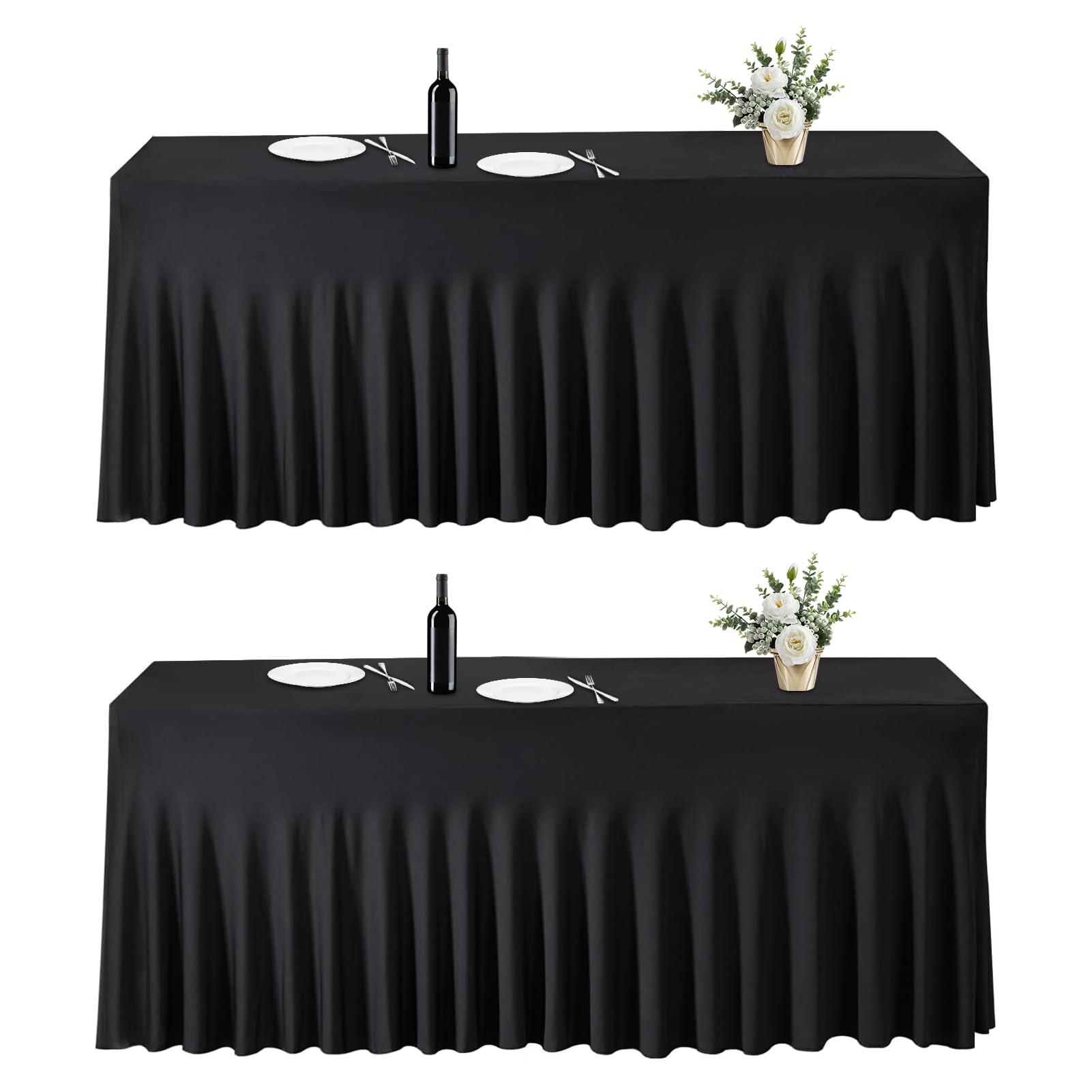 EMART Falda de Mesa 182x76cm Negro Mantel Elástico de Spandex, 2 Pieza