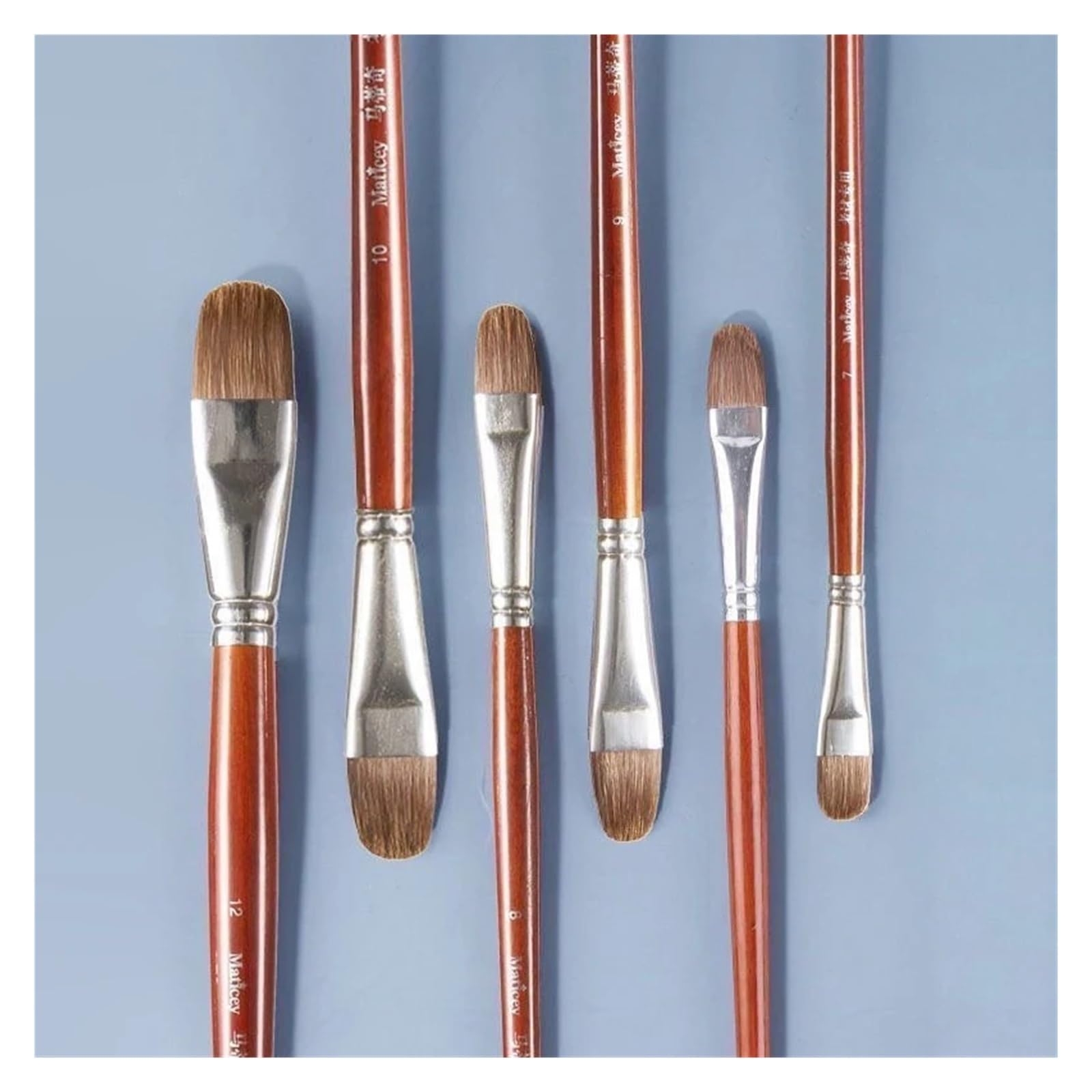 Pinceau for Peinture à l'huile, en Forme de Noisette, Stylo rangée, Longue Tige Bouleau, Dessin Acrylique, Fournitures d'art, 12 pièces/Ensemble