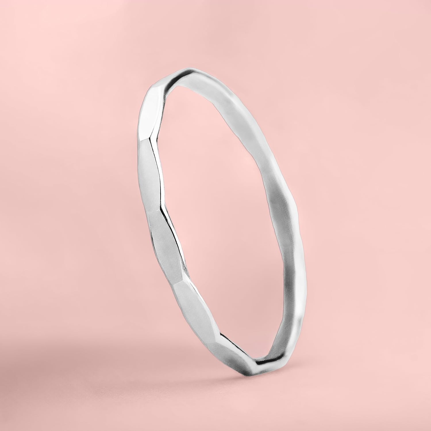 Melanie Golden Jewelry Mirror Hammered Stacking Ring | 1mm Skinny Textured Ring in Silver, Gold, or Rose Gold | Comfort Fit USA Sizes 4-12