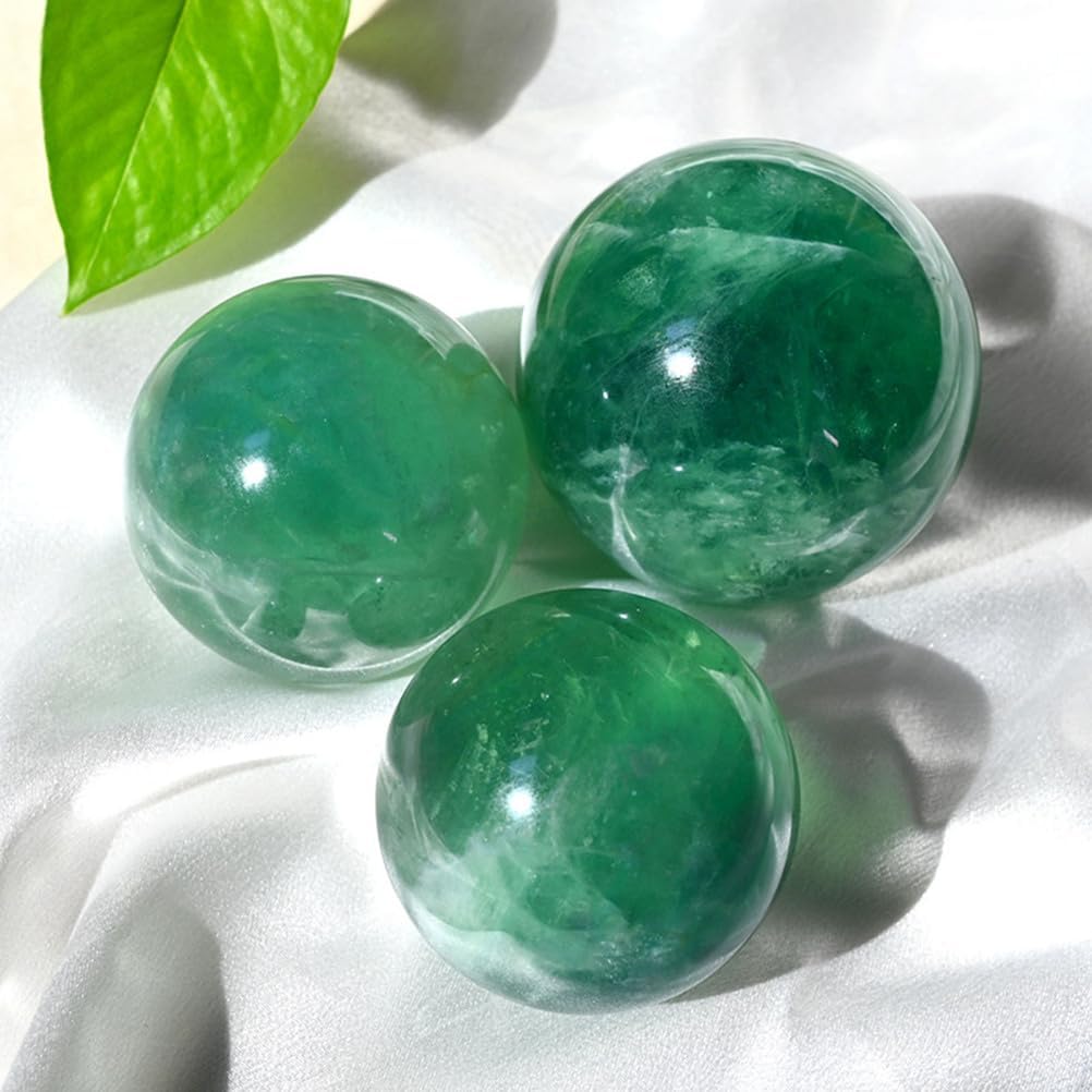 Magic Crystal Ball Green Fluorite Quartz Sphere with Stand Feng Shui Crystals Ornament for Witchcraft Home Decorative,3.14"(8cm)