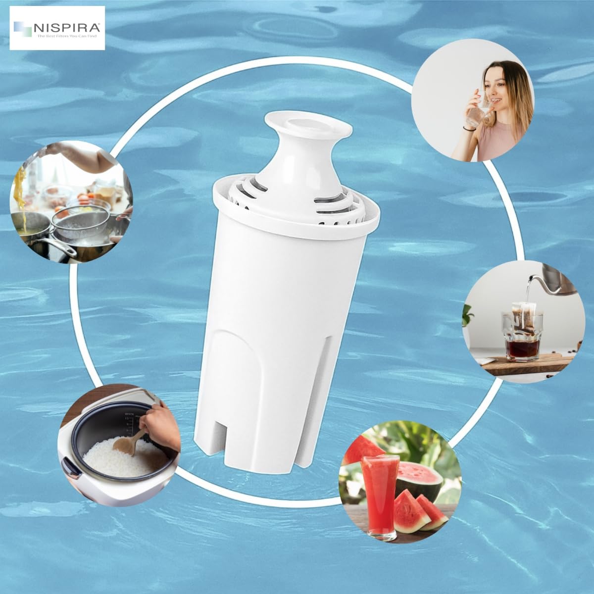 Nispira OB03 - Filtro de agua de repuesto para jarras y dispensadores de agua Brita, Classic 35557, Mavea 107007, elimina cloro, plomo, olor, reduce el color, la dureza del agua, 6 paquetes