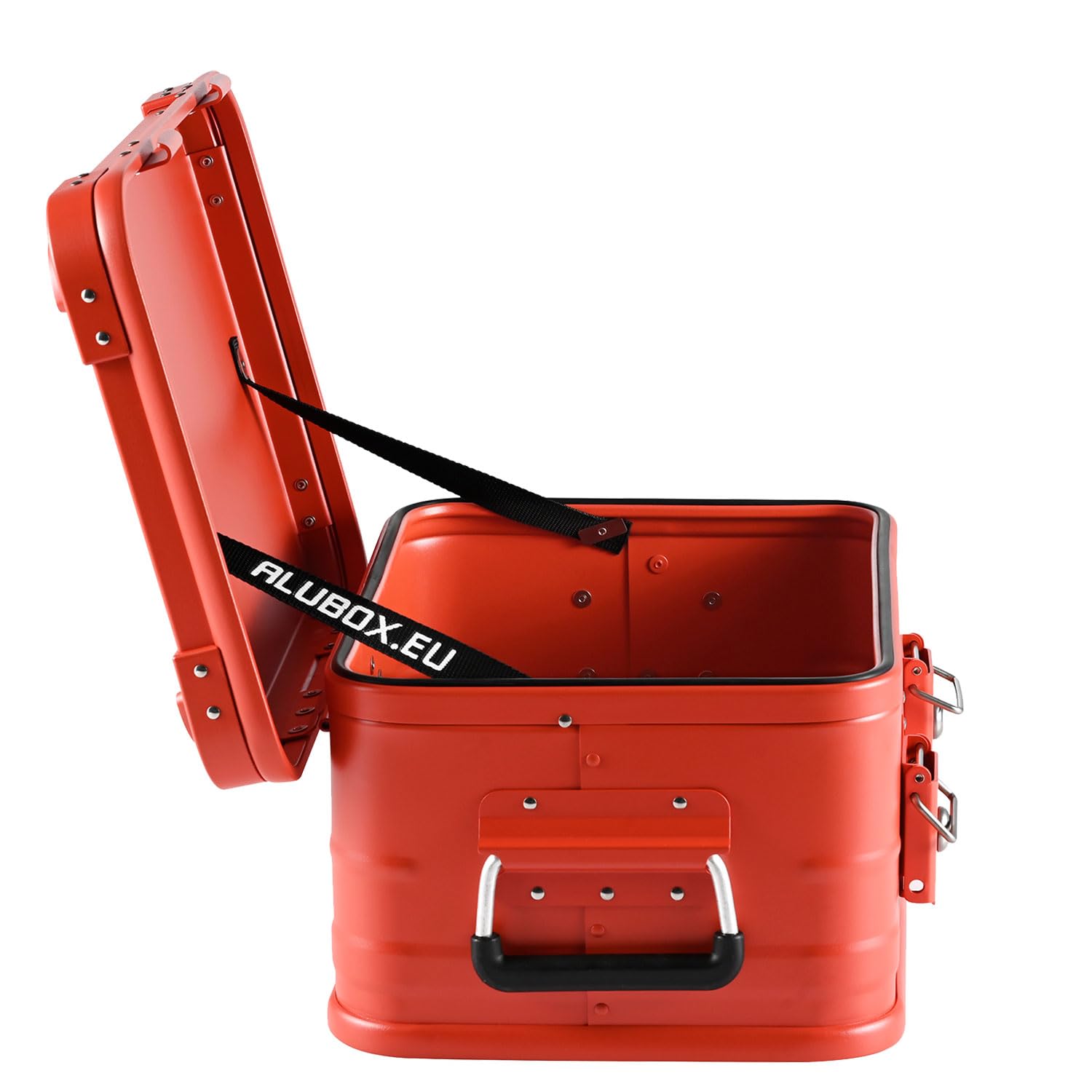 Alubox Alukiste Abschließbar E18-RED Premium Aluminium Werkzeugtruhe 18 Liter Rot Pulverbeschichtet Deckel Aluminium Druckguss Stapelecken Gummidichtung Schlösser