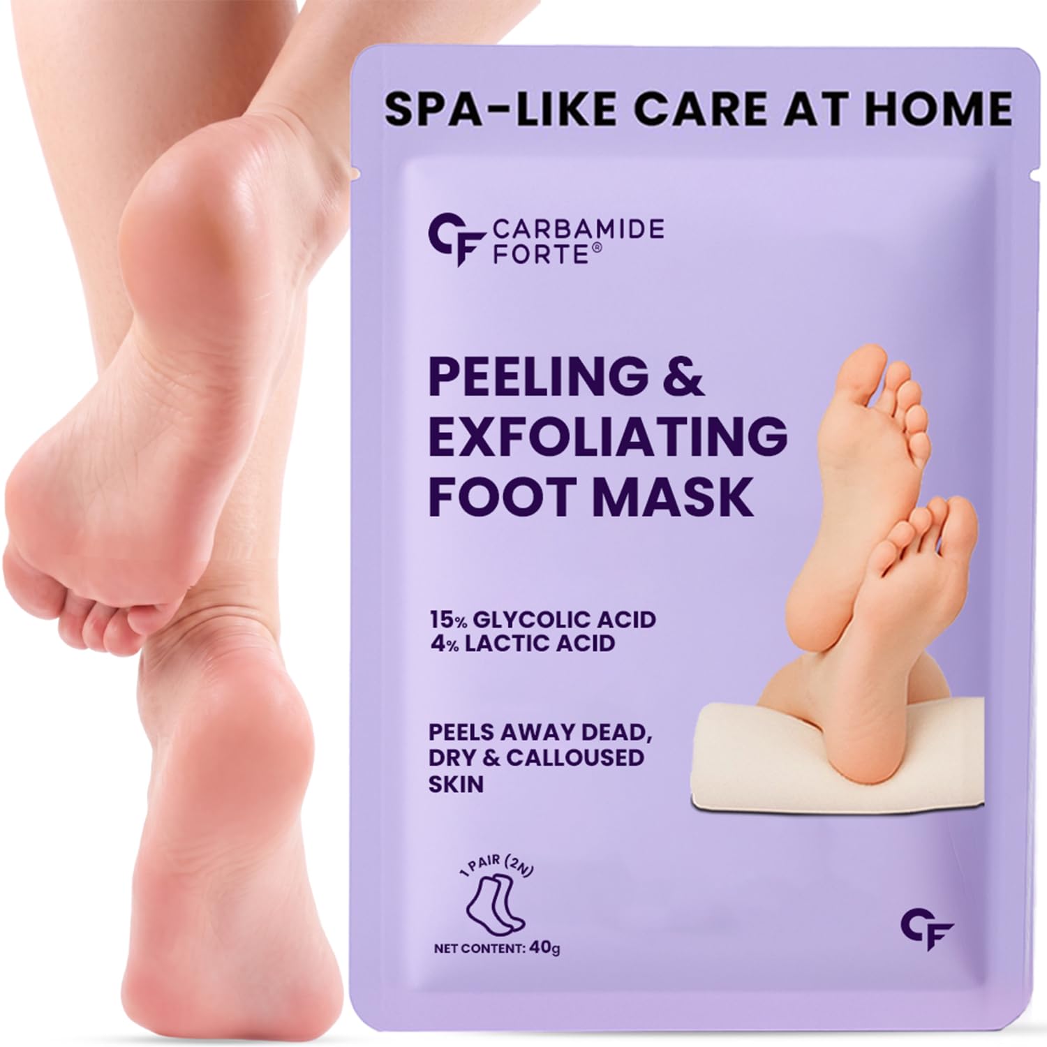 Carbamide Forte Peeling & Exfoliating Foot Peel off Mask for Dry & Calloused Feet | Foot peeling mask With 15% Glycolic Acid, 4% Lactic Acid & Aloe Vera | Helps Remove Dead Skin, Soften Cracked Heels & Calluses | 1 Pair (40g)-image-6