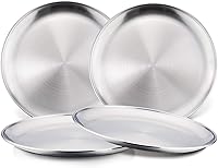 HaWare Kids Stainless Steel Plates 8 Inch 4 Pack - Unbreakable 304 Metal Toddler Feeding Dishes, Dishwasher Safe, No Plastic for Snacks & Camping