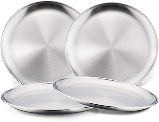 HaWare Kids Stainless Steel Plates 8 Inch 4 Pack - Unbreakable 304 Metal Toddler Feeding Dishes, Dishwasher Safe, No Plastic for Snacks & Camping