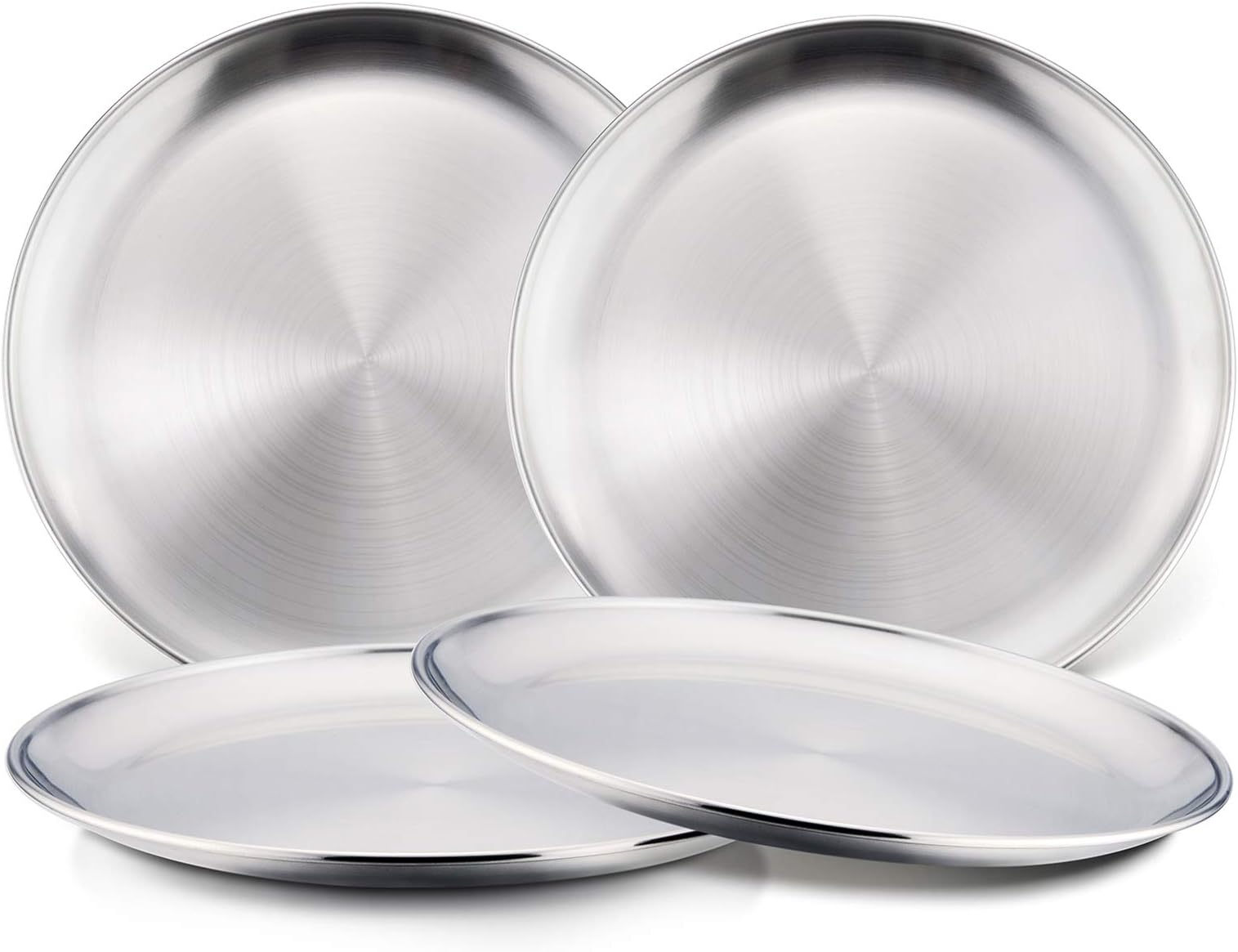 Toddlers Kids 18/8 Stainless Steel Plates, Durable Metal 304 Feeding 8in Dishes for Serving/Snack/Camping, No Plastic and Dishwasher Safe - 4 Pack