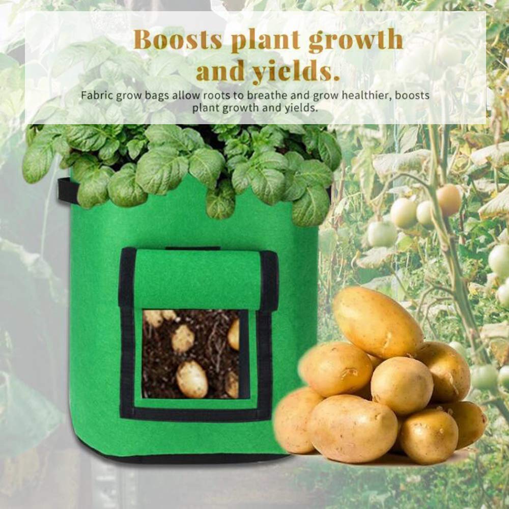Bolsas de Cultivo de Patatas, 4 Paquetes de 7 galones, 10 galones, Bolsas de Cultivo de Tomates, macetas, Bolsas para Plantas, Bolsa de Cultivo de Verduras de jardín (7 GALLONS Green)
