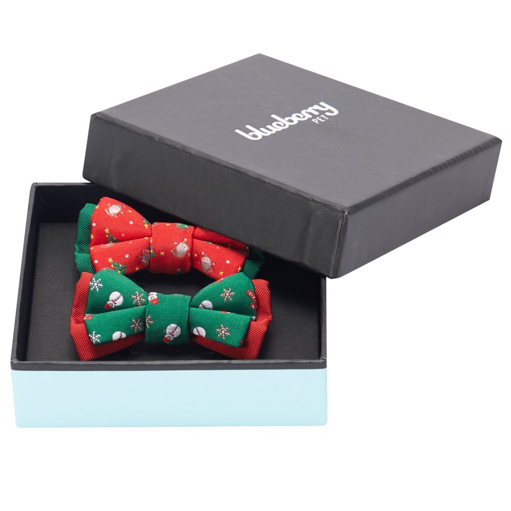 Blueberry Pet Box with Pack of 2 Handmade Dog Cat Bow Tie, Stay Festive Bowtie Set, 3