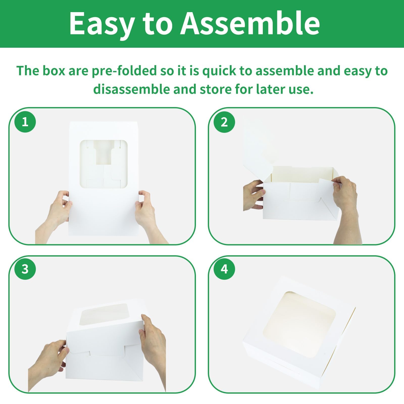 Caja blanca para tartas de 10 x 10 x 5 pulgadas (60 piezas, 30 cajas y 30 tablas) con tablas para tartas, cajas de panadería con ventana transparente para pasteles, postres, galletas,