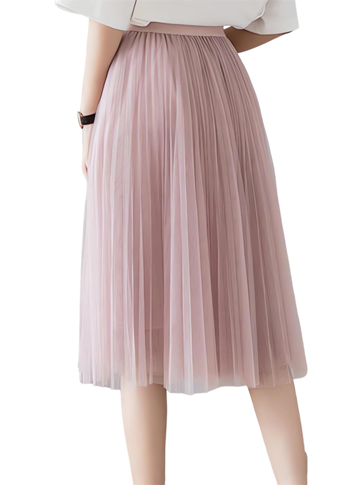 Samheng Women's Pink Tutu Skirts, Layered Knee Length Tulle Princess Mesh Midi A Line Pleated Ballet Bubble Dance Elastic High Waist Underskirt Evening Gown Prom Wedding Skirt