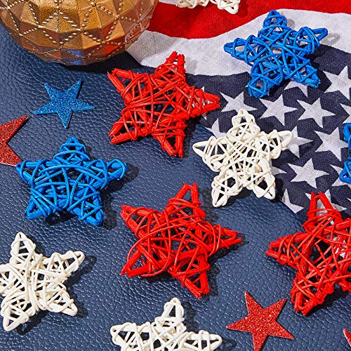 27 Pieces 4Th Of July Star Shaped Rattan Balls Decoration, 2.36 Inch Red White And Blue Decorative Hanging Wicker Balls For Patriotic Independence Day Home Decor Vase Bowl Filler Ornament Decoration #TOP3