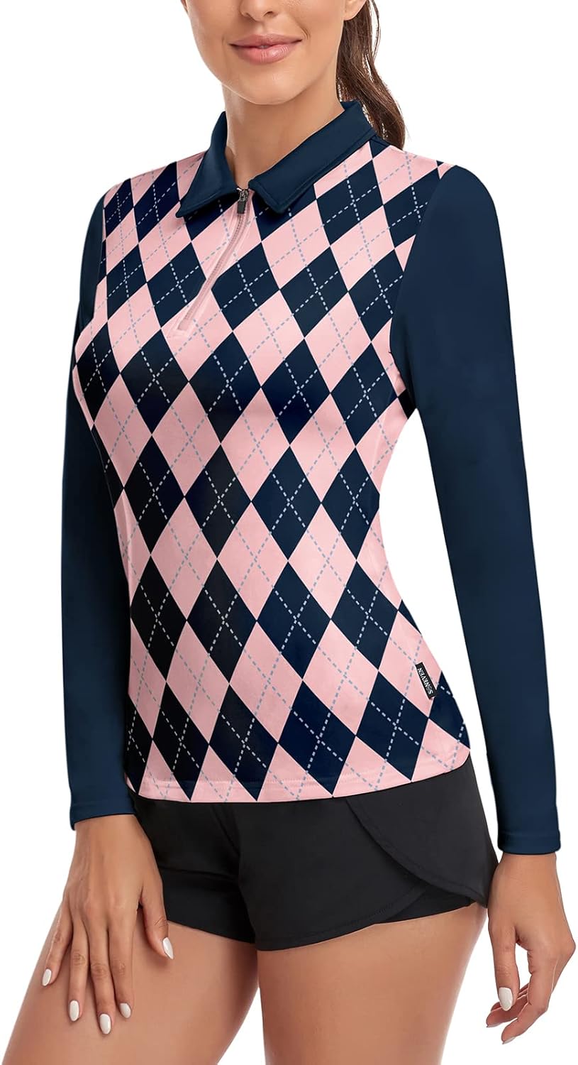 Soneven Womens Long Sleeve Polos 1/4 Zip Moisture Wicking Collared Golf Shirt Slim Fit for Casual Work