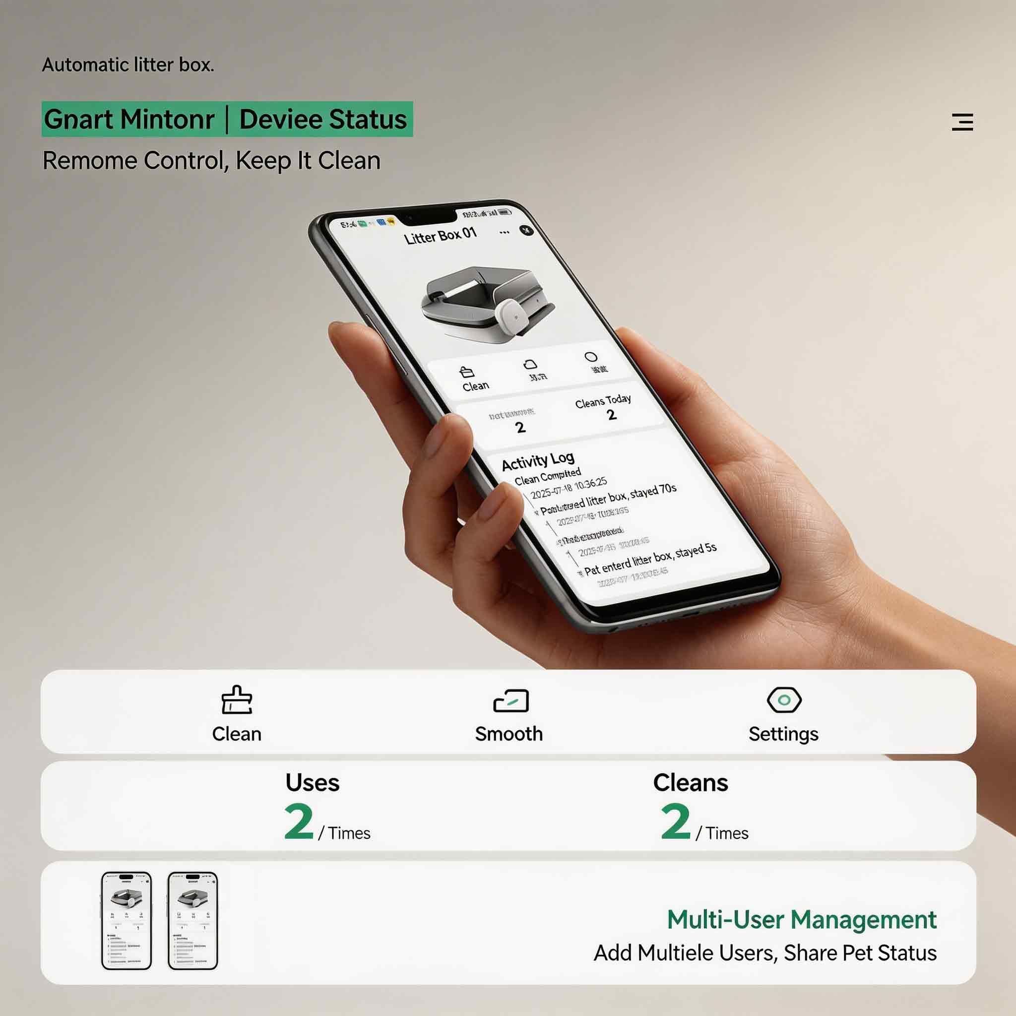 Automatic Litter Box Self Cleaning Odor Control for Cats 3LB to 50LB Large Capacity APP Control Safety Sensor Multi-Cat Use，Accessible Electric，Low-Entry Electric Litter Box - image 6