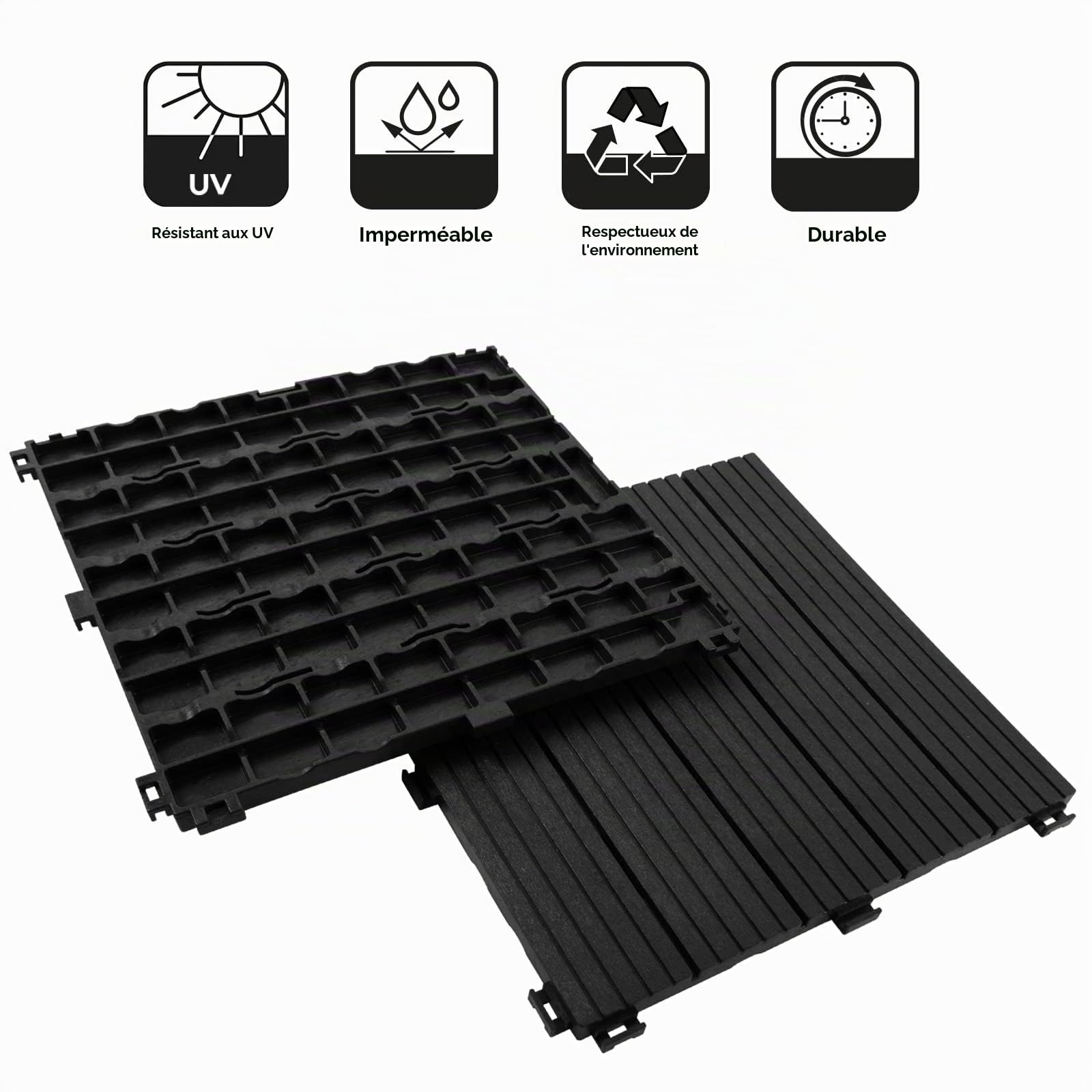 Floordirekt | Dalles de terrasse Claire | Carrelage à clics, Caillebotis résistant aux intempéries avec fonction de drainage| Ideal Revêtement pour balcon & terrasse | 1m² | 30x30cm, Gris