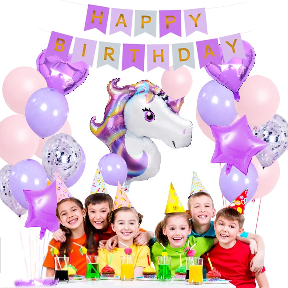 Unicorn Verjaardag Eenhoorn 3e Verjaardagsdecoratie Set - Feestballonnen \u0026  Banner - Roze/Paars Thema - Voor Meisjesfeest Eenhoorn Verjaardagsset, image size:1000x1000