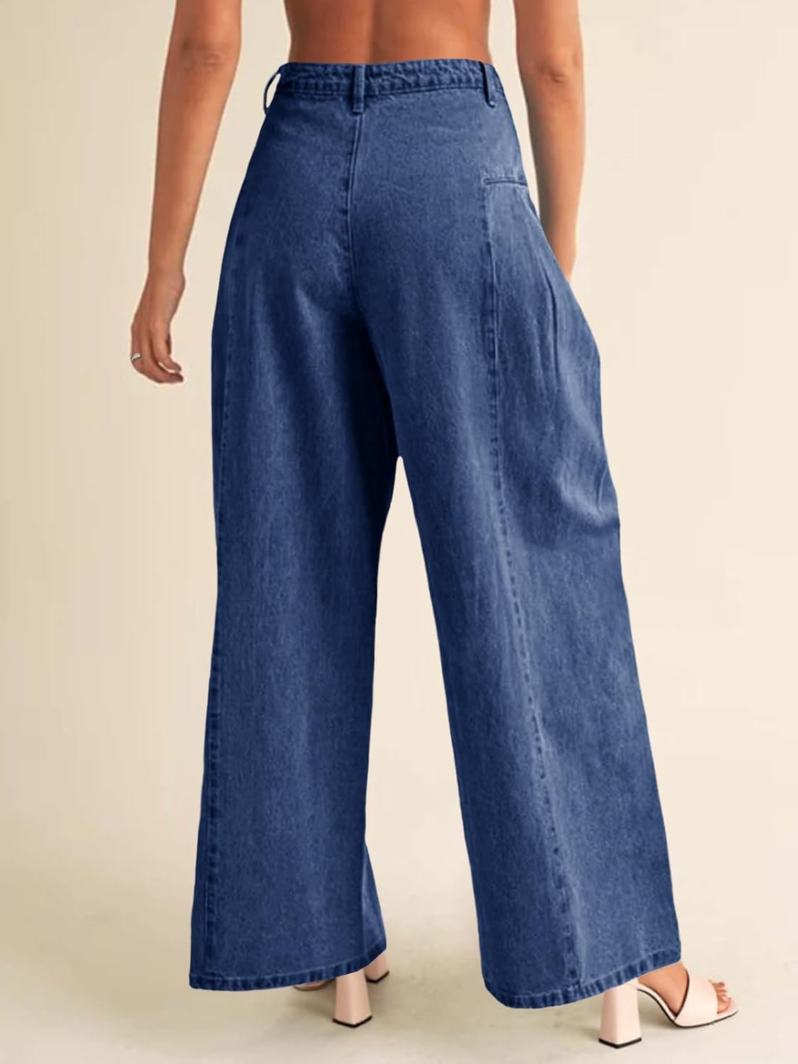 PLNOTME Womens Baggy High Waisted Jeans Loose Boyfriend Wide Leg Side Pleated Denim Pants - Image 5