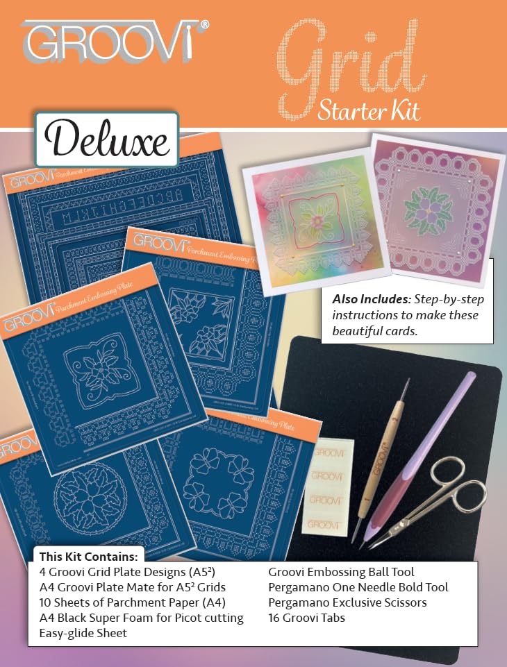 Groovi Grid Starter Kit for Parchment Craft: Includes Embossing Tools, Grids, Parchment Paper, Foam, Scissors - Image 2