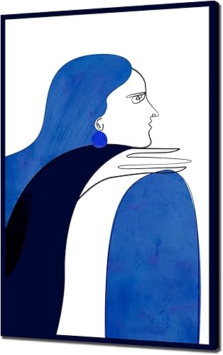 Arte de pared abstracto de línea de mujer, minimalista, decoración de pared de Matisse, lienzo impreso azul marino, pintura de arte retro, póster de