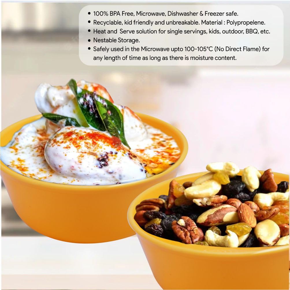 Simply Home Sigma 500 Yellow Colored Unbreakable BPA Free Plastic Bowl Set for Cereal, Salad, Rice, Soup, Pasta, Snack Bowl, Microwave Safe, Dishwasher Safe, 3 Pcs, 500 ml, Yellow Color 3