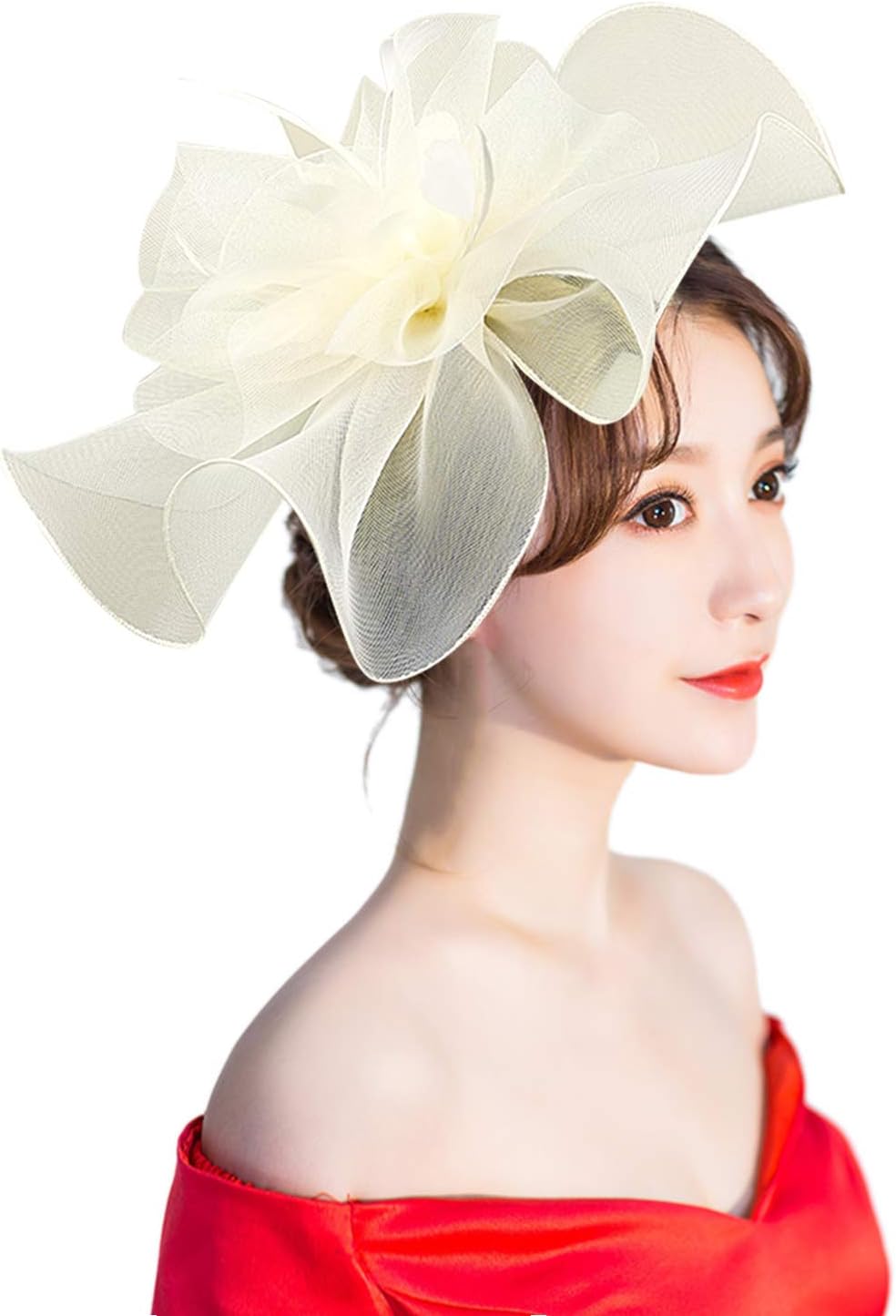 Women Fascinator Headband Pillbox Hat Big Flower Wedding Bridal Headdress Headpieces Race Ascot Hat Burlesque Feather Flapper Hair Accessory for Evening Cocktail Party Prom Church Hen Party