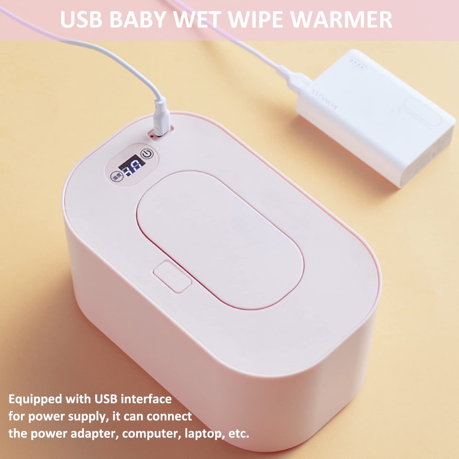 Calentador de Toallitas para Bebés USB, Calienta Toallitas Humedas Bebe con Temperatura Ajustable 40°C~60°C, Dispensador de Toallitas Húmedas para Bebés de Gran Capacidad, Bajo Consumo