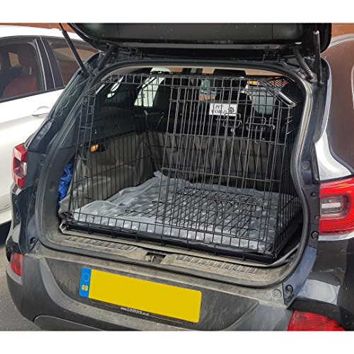 Pet World Small 38 Sloped Car Dog Crate – Compatible with Renault Kadjar – UK Designed Boot Crate – High Carbon Steel Travel Cage – Emergency Escape Hatch – Folds Flat – Free Comfort Mat