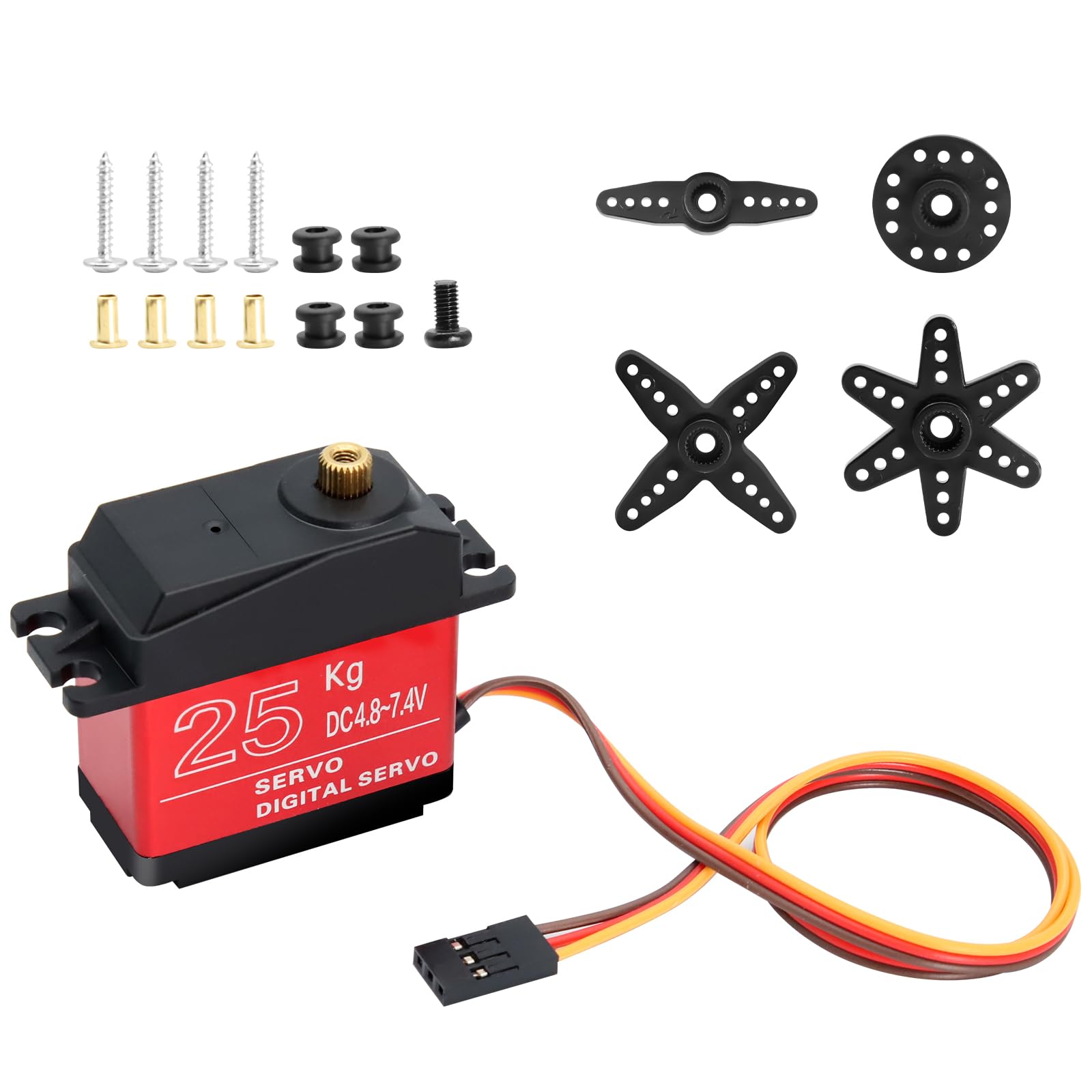 25KG Servo Motor Binghe 25KG Digital Servo Motor RC Servo ServoMotor Metal Gears with 25T Dual Lock Metal Servo RC Servo 180°for RC Car/RC Helicopter/Airplane Compatible with Ar-duino Robotic Arm