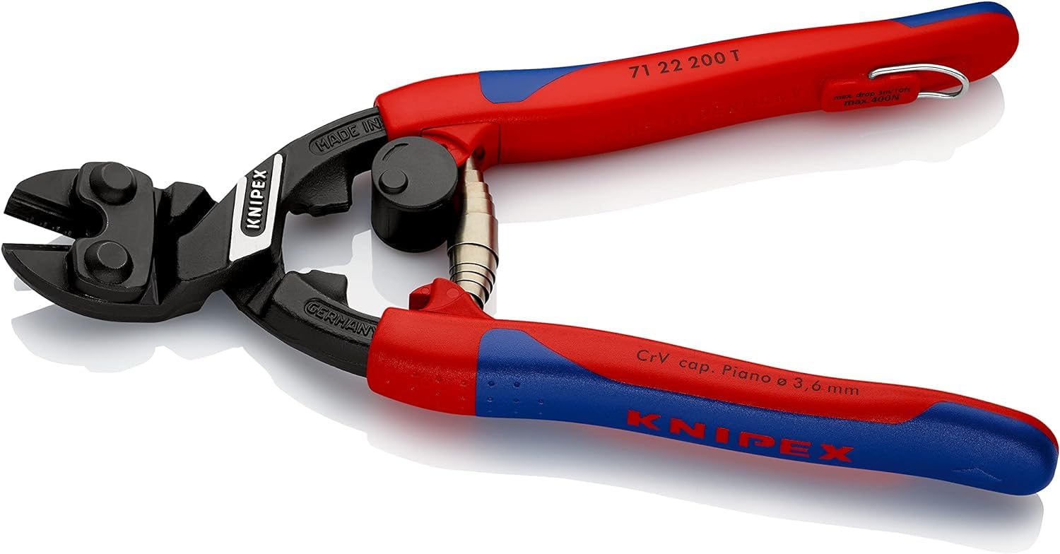 KNIPEX CoBolt Tronchese a doppia leva rivestiti in materiale bicomponente, forma affusolata, con anello di fissaggio, 71 22 200 T