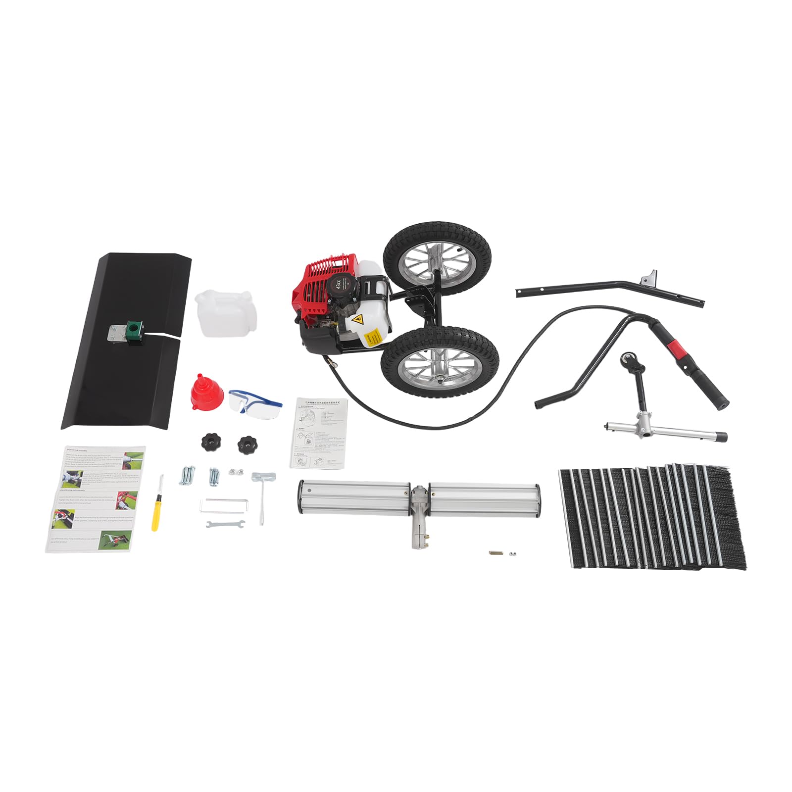Benzin Kehrmaschine 43cc Motorbesen 1.25kW, Handgeführte Kehrmaschine mit 60cm Kehrbreite, Power Sweeper 8500rpm für Kunstrasen, Gehwege & Schneeräumung, Höhenverstellbar, Schwarz