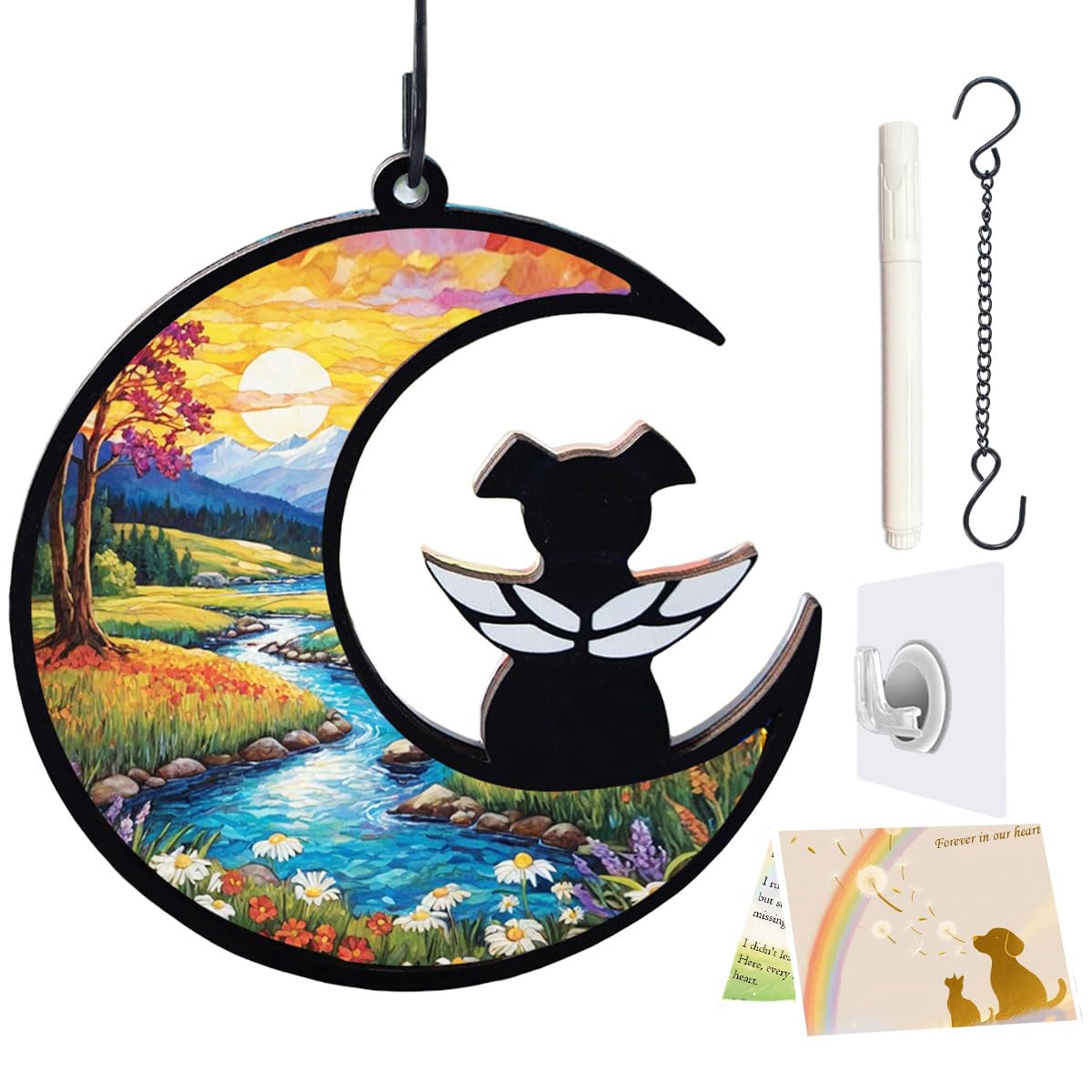 LZXLXS Dog Memorial Suncatcher, Loss of Dog Sympathy Gift for Pet Lovers, Cats Remembrance Ornament, Pet Memorial Gifts, Natural Landscape