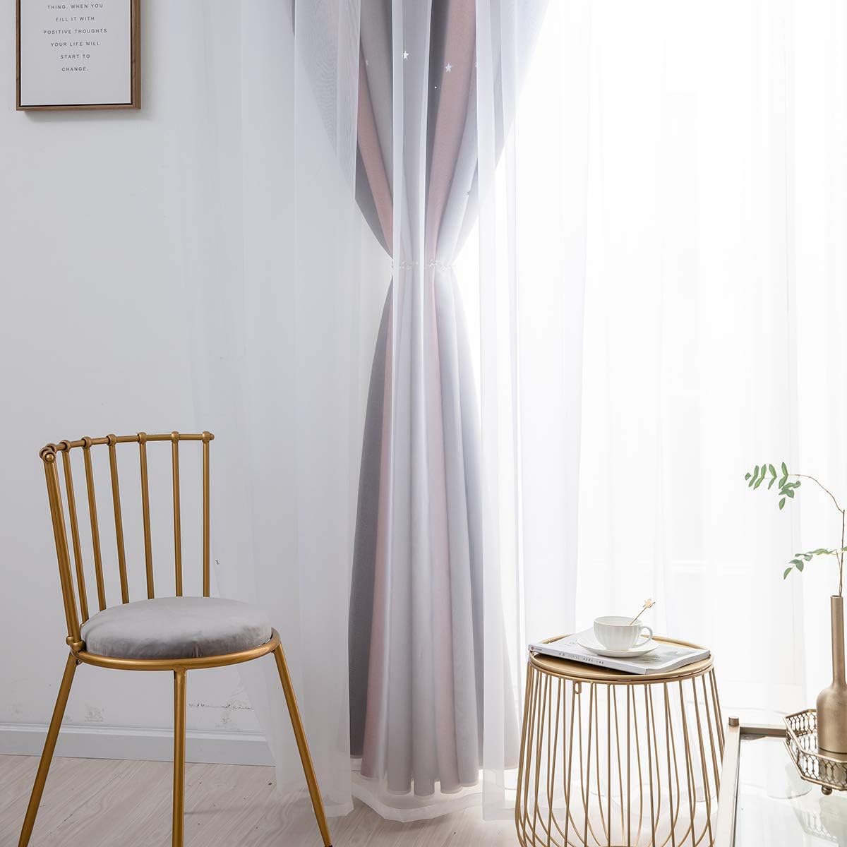 Stars Blackout Curtains for Girls Bedroom 1 Panel Colorful Star Cutout Double Layer Star Window Curtain Decor for Kids Bedroom, Living Room, Nursery Room (grey, 53" x 84") - Image 5