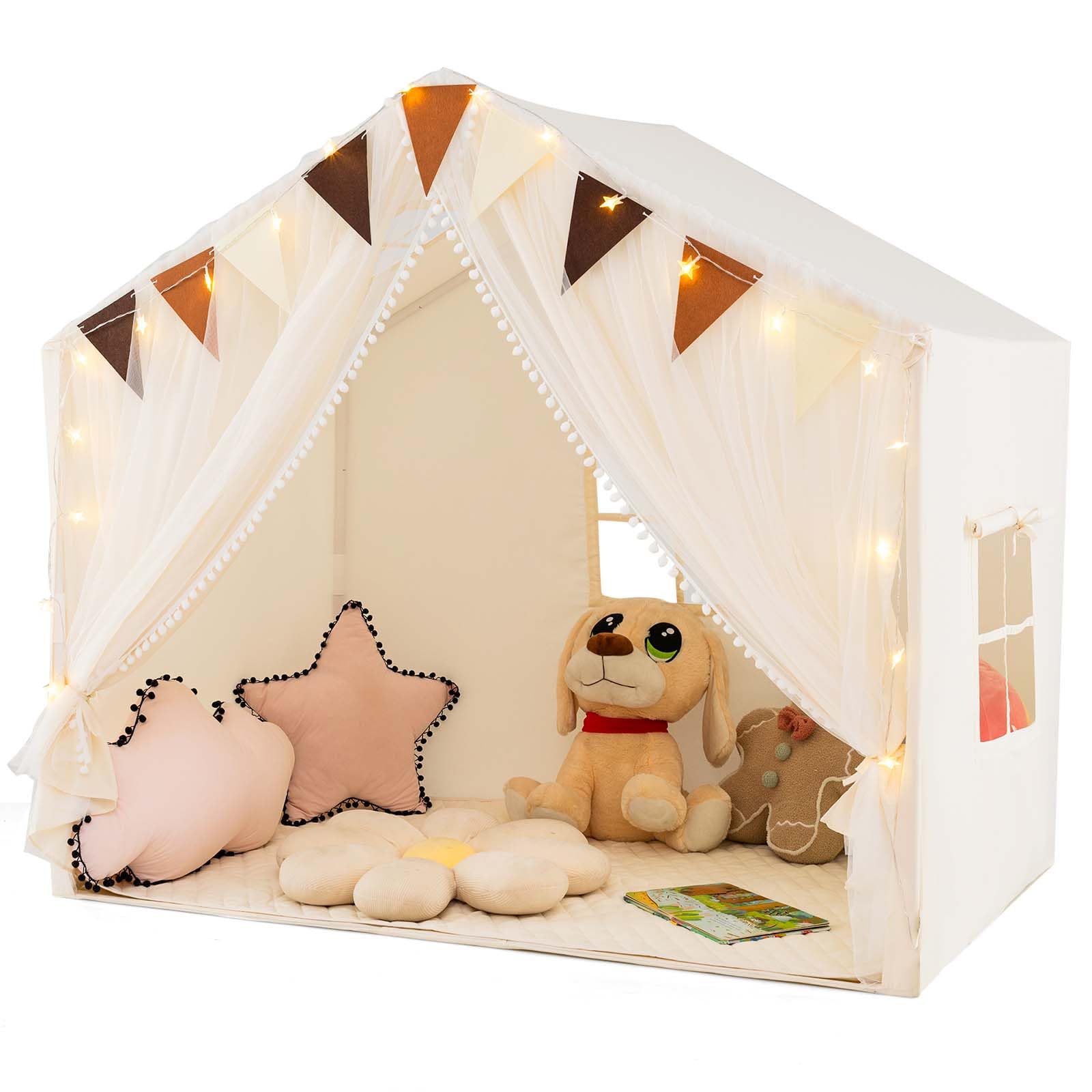 COSTWAY Speelhuis Voor Kinderen, Indoor, Kindertent Met Mat En Verlich Speeltent Voor Kinderen Prinsessenspeelhuis Kinderkamerdecoratie Tent Voor Jongens En Meisjes Vanaf 3 Jaar