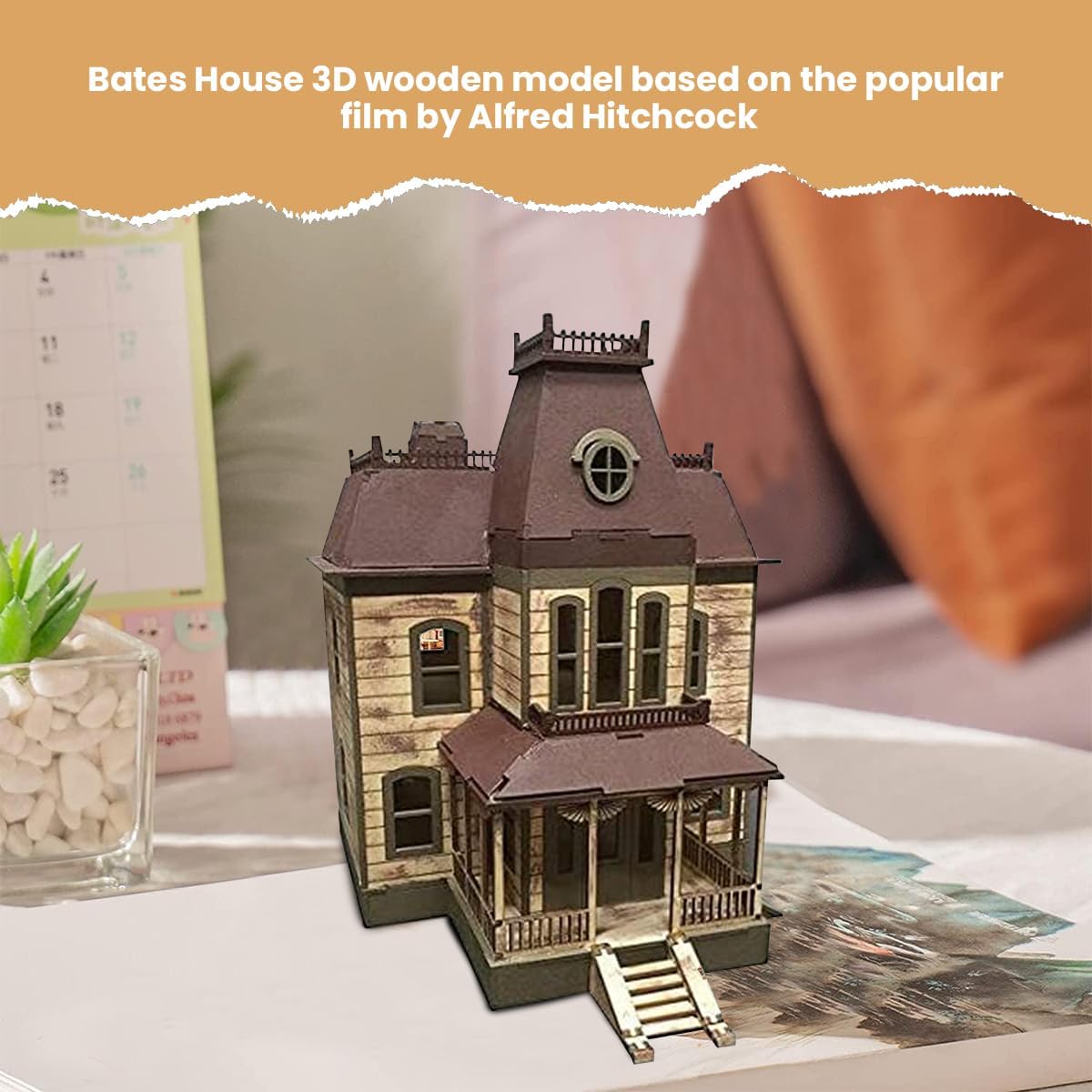 Bird's Wood Shack 3D Wooden Puzzle DIY Miniature Bates House Kit - DIY Tiny House Kit from Psycho Movie - Easy-to-Assemble 1/8” Baltic Birch Wood - Model House Kit for Family, School, Art & Gift
