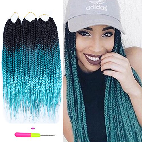 Box Braids Crochet Hair Extensions 120g 20Roots/pcs Kanekalon Three Tone Ombre Braiding Hair Synthetic Crochet Jumbo Box Braids (18 inch 3 pcs, 1b/green/light green)