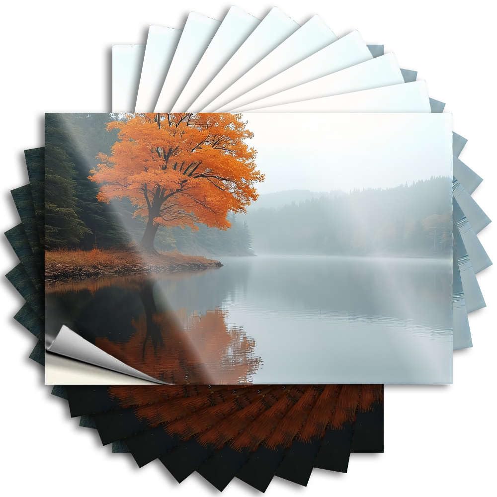 Fzfn Colour Decals Tall Cool Room Decorations Waterproof - Autumn Tree Reflected In Calm Lake. Case Self Adhesive Decal For Alcohol Use(12X18cm)