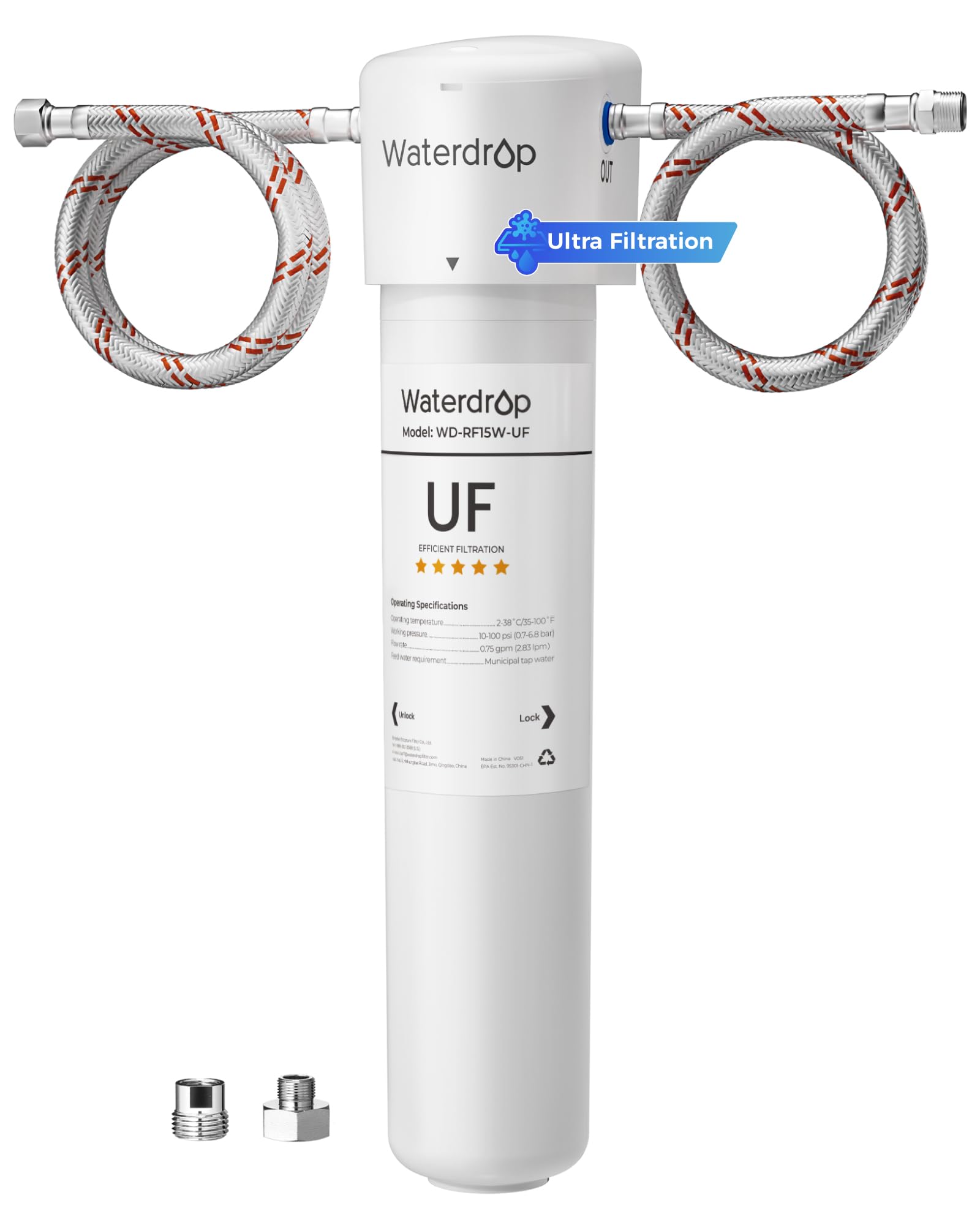 Waterdrop 15UAW-UF 0.01 μm Ultra Filtration Under Sink Water Filter System, 2 Years, Reduces Lead, Chlorine, Bad Taste & Odor, Direct Connect to Kitchen Faucet, USA Tech