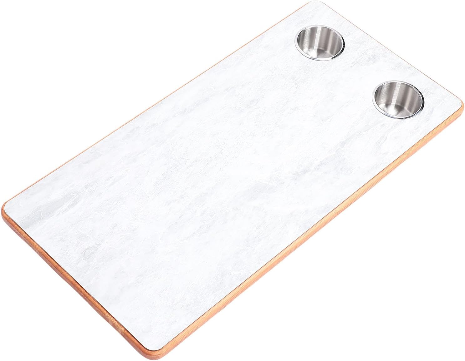 RV Table Top Rectangular Solid Wood Boat Desktop Panel with 2 Stainless Steel Cup Holders for Trailer Motorhome Yacht Deck