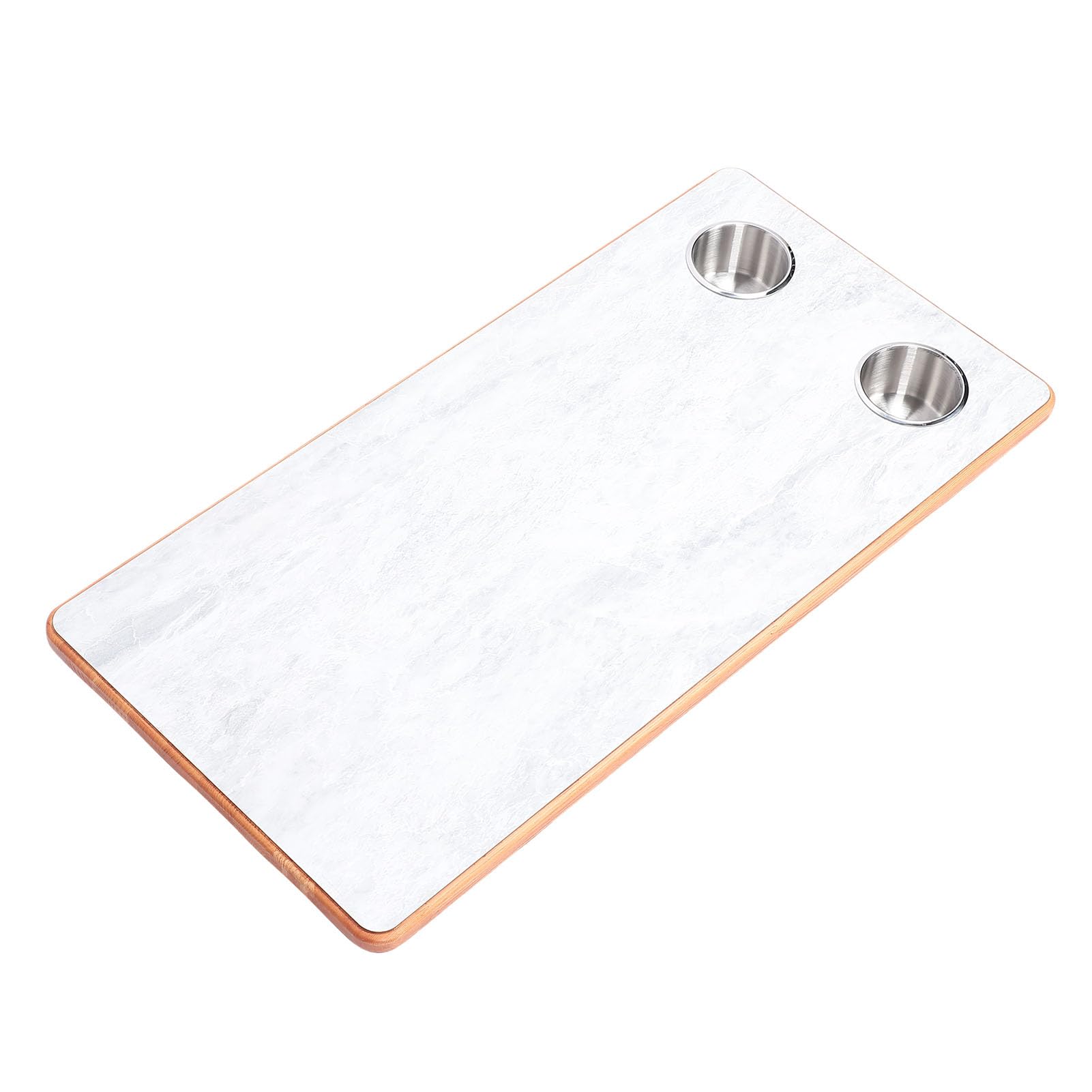 Akozon Tapa de Mesa de Madera Maciza Rectangular con Portavasos de Acero Inoxidable, Ideal para Remolque, Autocaravana, Yate y Cubierta - Duradero, de Grado Marino, 30.91x15.16 Pulgadas