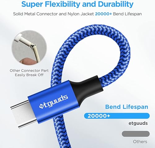 Miniatura 5 de etguuds Cable trenzado de carga rápida, de 3 A, de USB-A a USB-C, de 6 pies, 2 unidades, para Samsung Galaxy A10e, A20, A20E, A20S, A51, S20, S10,