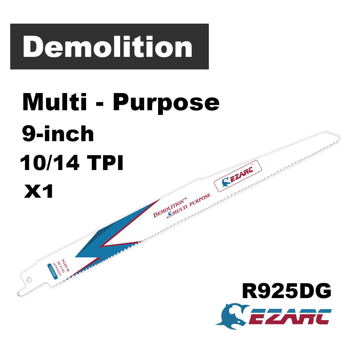 EZARC Hojas de sierra Sable R925DG para Multiusos Demolición 225mm 10/14TPI (pack de 5)