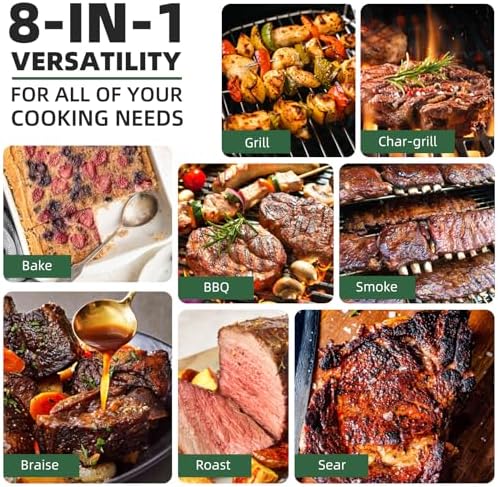 Bild 6 - Elektrischer Pelletgrill, 456 SQ, Kochbereich, Pelletsmoker mit automatischer Zufuhr und PID-Regler, 260 °C, maximale Temperatur, 8-in-1-Grill mit Fleischsonde und Beistelltisch mit Haken